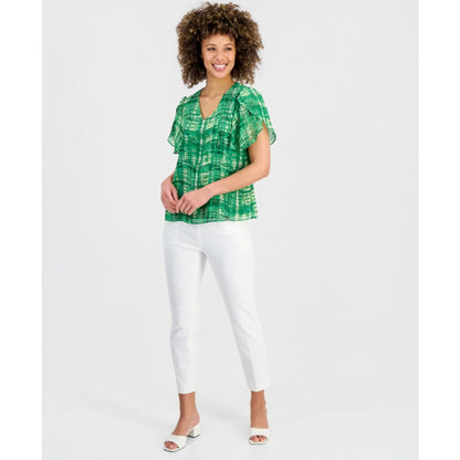 Kasper Women's Plaid Tulip-Sleeve Blouse