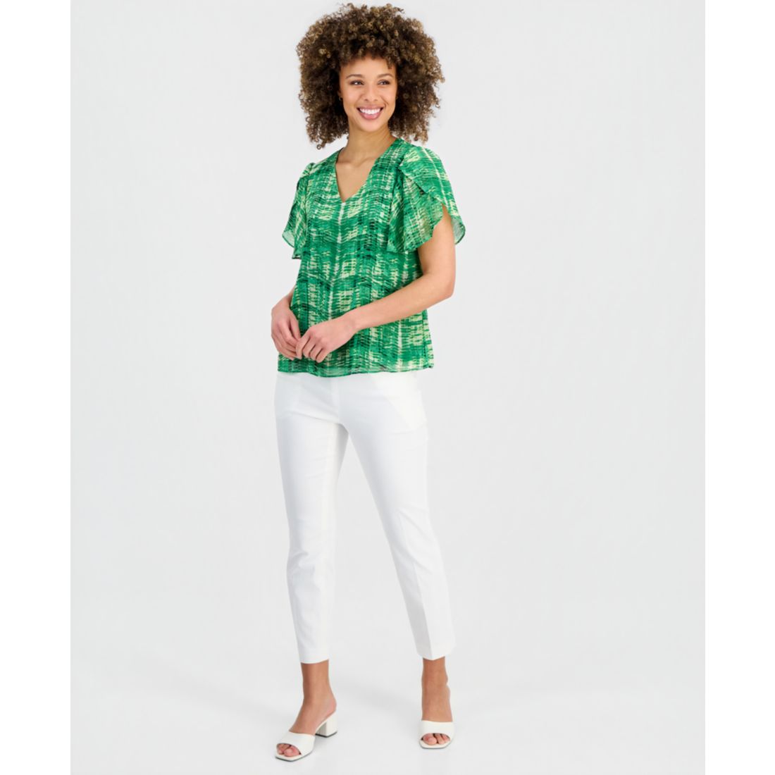 Kasper Women's Plaid Tulip-Sleeve Blouse