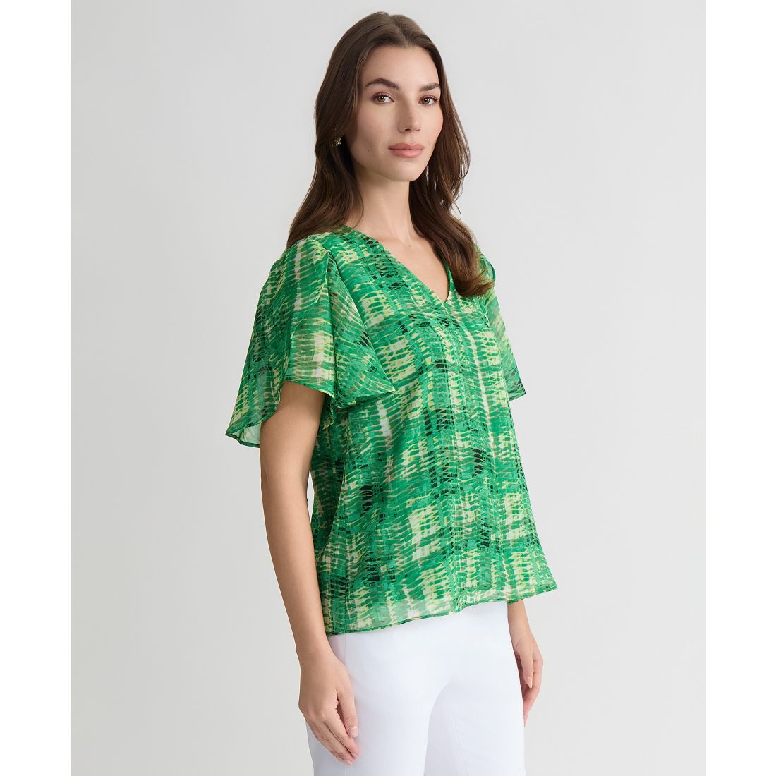 Kasper Women's Plaid Tulip-Sleeve Blouse