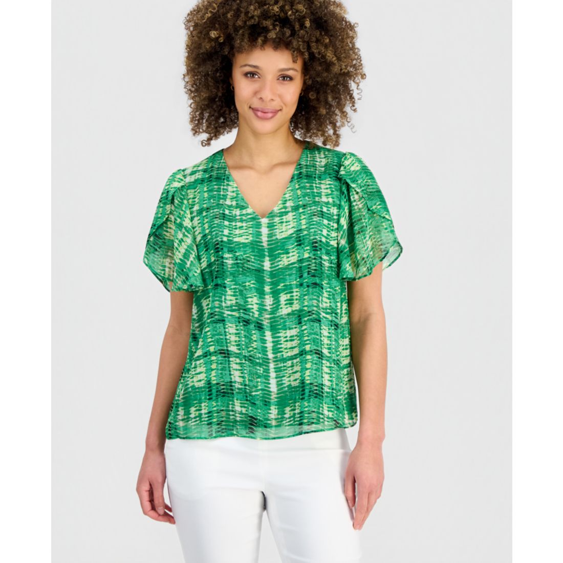 Kasper Women's Plaid Tulip-Sleeve Blouse