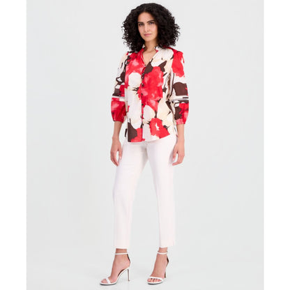 Anne Klein Petite V-Neck Button-Front Top