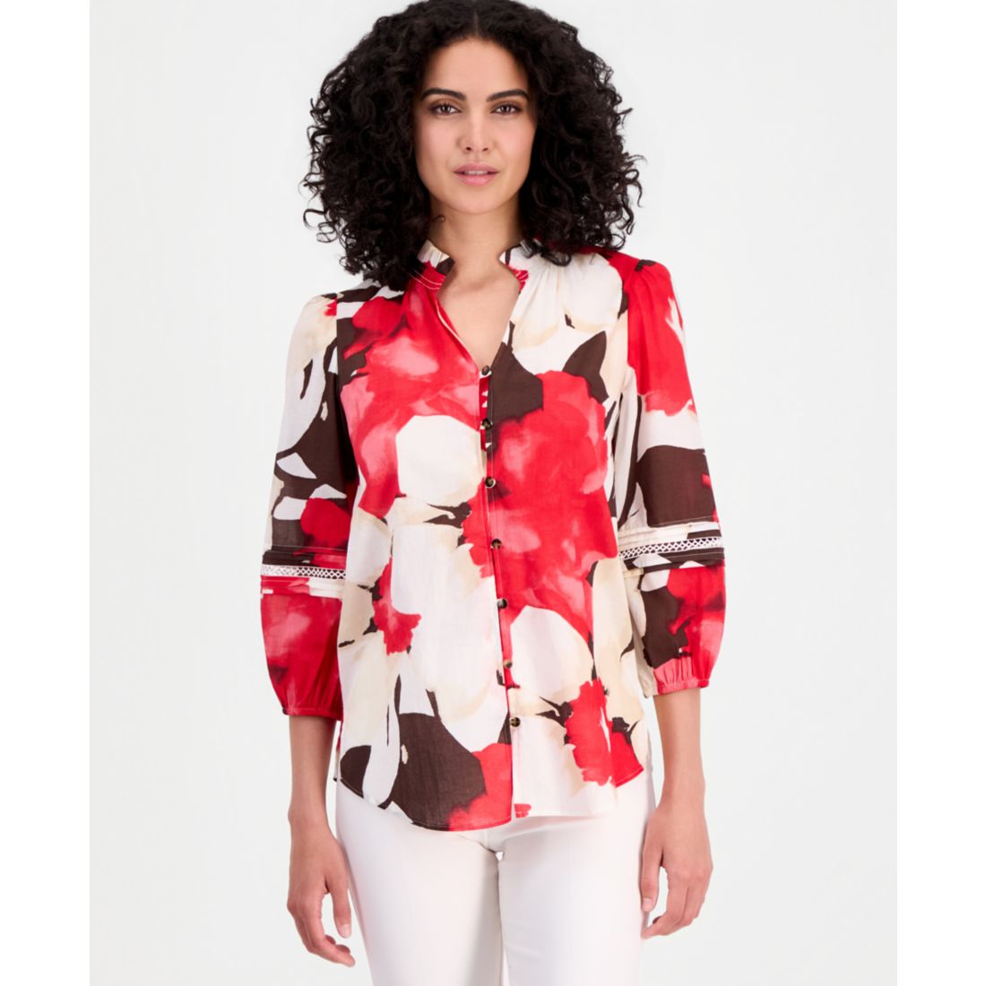 Anne Klein Petite V-Neck Button-Front Top