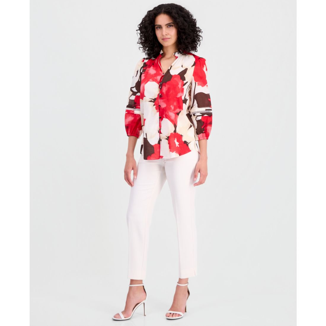 Anne Klein Petite V-Neck Button-Front Top