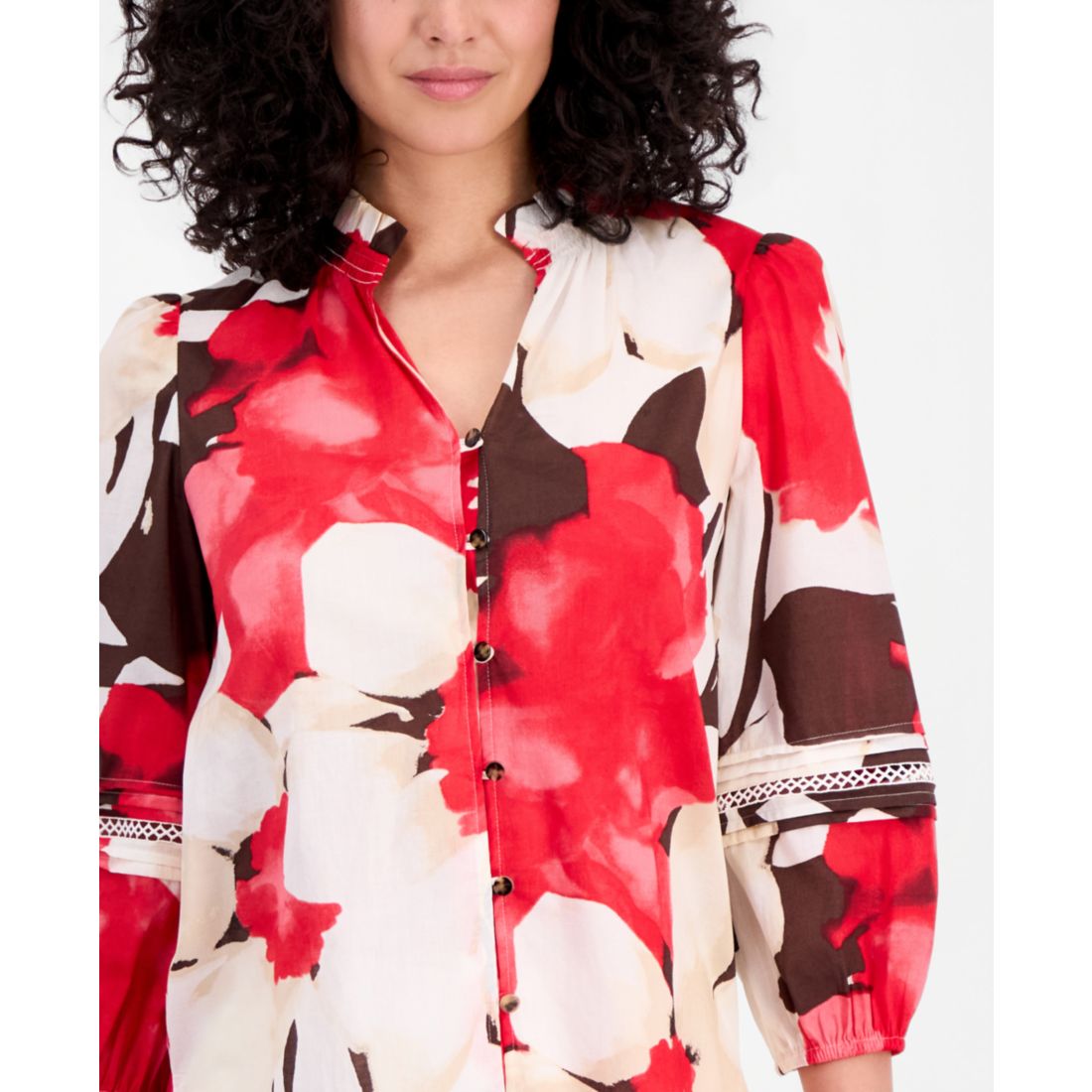Anne Klein Petite V-Neck Button-Front Top