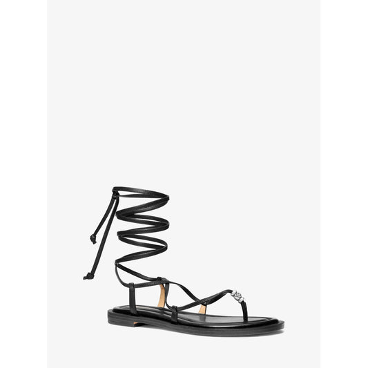 Khloe Embellished Leather Lace-Up Sandal