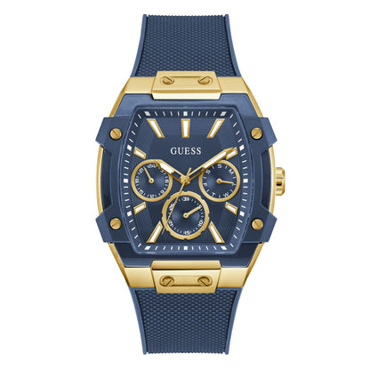 Guess Men's Gold-Tone Indigo Silicone Multi-Function Watch, 44mm