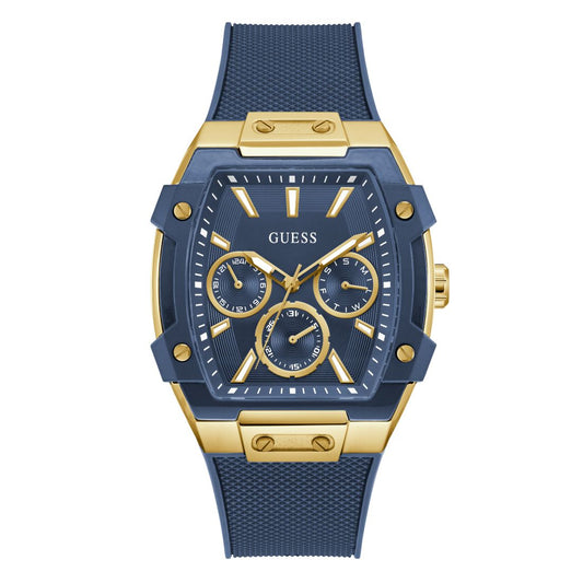 Guess Men's Gold-Tone Indigo Silicone Multi-Function Watch, 44mm