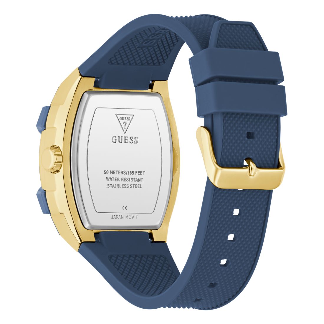 Guess Men's Gold-Tone Indigo Silicone Multi-Function Watch, 44mm