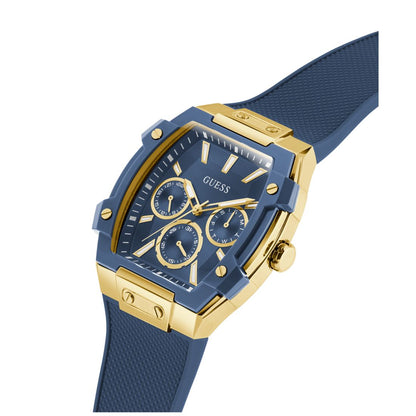 Guess Men's Gold-Tone Indigo Silicone Multi-Function Watch, 44mm