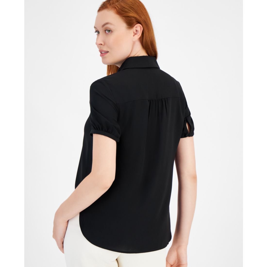 Anne Klein Cap-Sleeve Button-Up Blouse