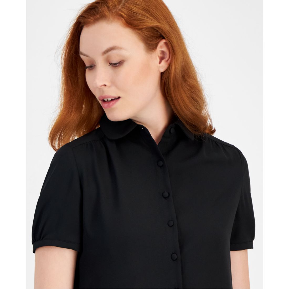 Anne Klein Cap-Sleeve Button-Up Blouse