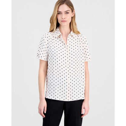 Anne Klein Cap-Sleeve Button-Up Blouse