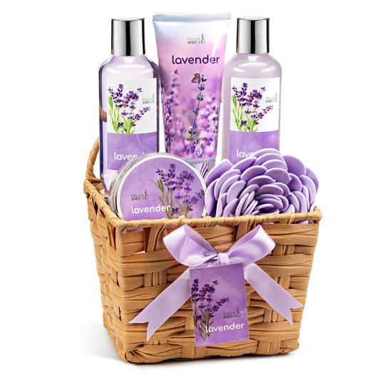 Lavender Bath and Body 6 Piece Gift Set in A Wicker Basket