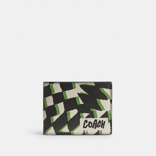 Coach Slim Billfold Wallet With Geo Check Print
