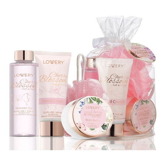 Lovery Cherry Blossom Home Spa Gift Set in Clear Travel Bag