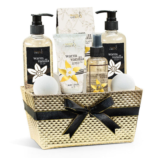 Warm Vanilla Bath & Body Gift Set in Gold Basket