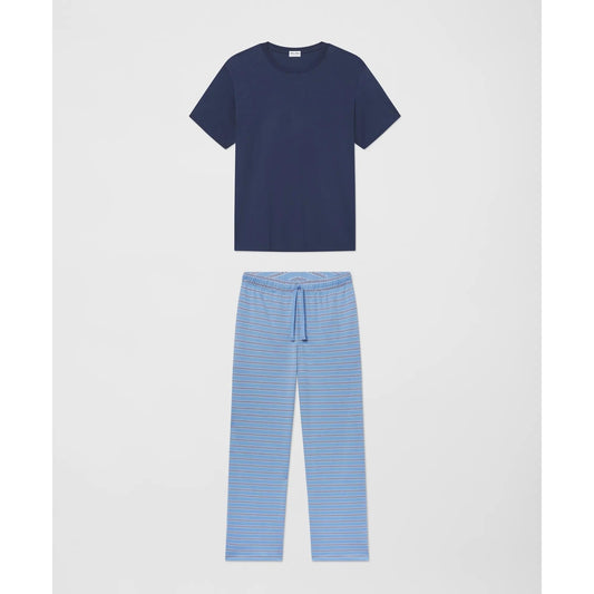 X LAKE Men's T-Shirt Pajamas Set in Blue Stripe