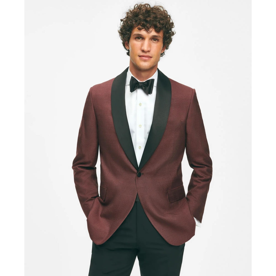 Men's Black Fleece Satin Shawl Collar Dinner Jacket in Silk Hopsack
