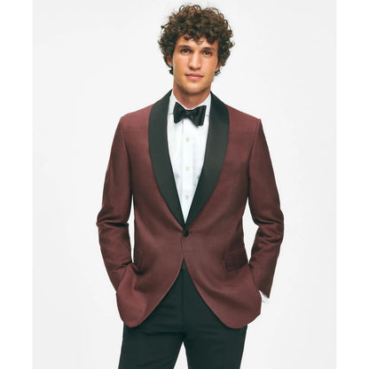 Men's Black Fleece Satin Shawl Collar Dinner Jacket in Silk Hopsack
