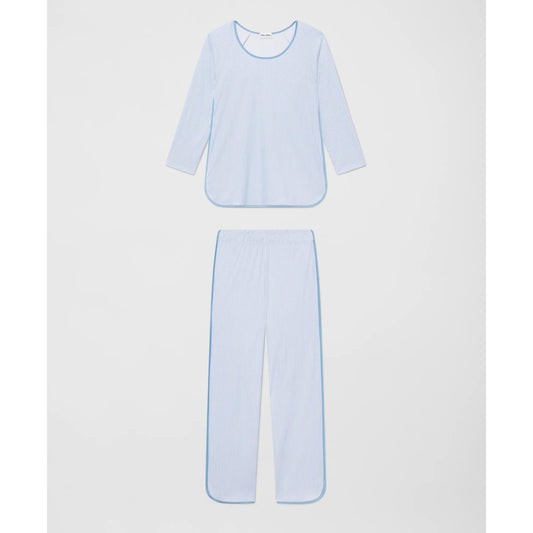 X LAKE Women's Long-Sleeve Pajamas Set in Classic Blue Oxford Stripe